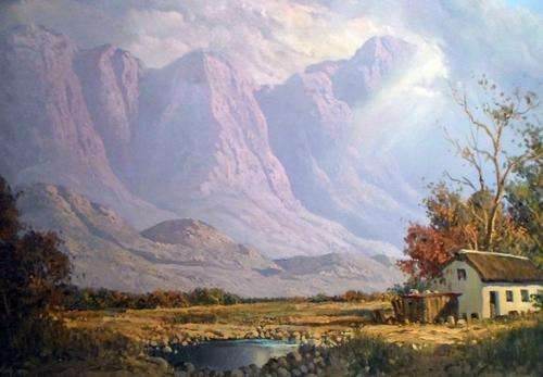 Casey van der Leek - Farmhouse, stream and mountains - Stunning piece from the landscape master!!